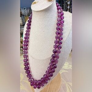 Elegant Vintage Satin Square& Round matted Purple Glass Single Beaded Necklace